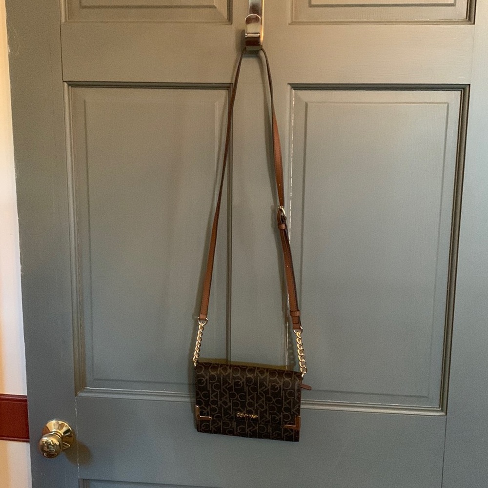 Calvin Klein monogram crossbody/clutch brown and tan